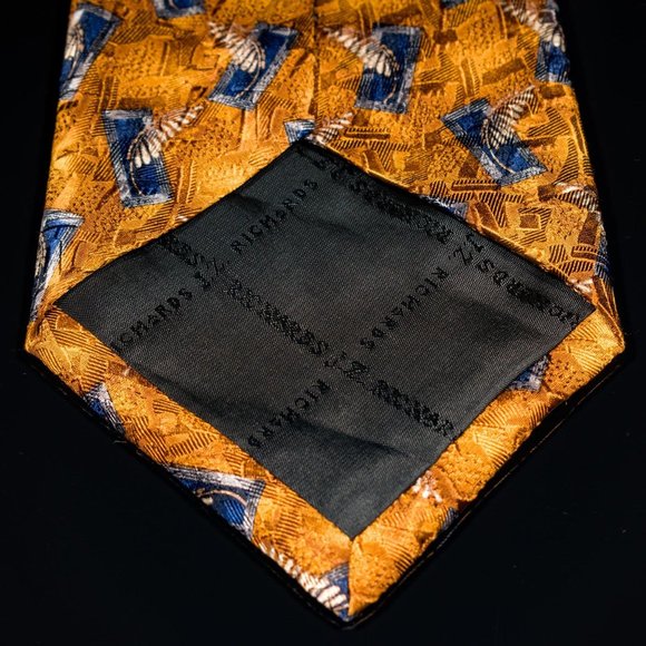 J.Z. Richards Gold Blue Foulard 100% Silk Mens Designer Tie USA - Picture 4 of 5